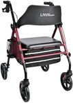 LIVINGbasics Rollator Walker with Seat for Seniors(Only 19.2 LBS), Foldable 4-Wheel Rolling Walker, Padded Seat & Backrest, Under-Seat Storage Bag, Adjustable Handle Height 31.5"-41" and Seat Height , Supports 300 lbs, Red