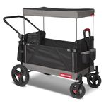 Radio Flyer Trav-ler Stroll 'N Wagon, Black Push Wagon with Canopy, Storage Bag, and Cupholders, Folding Wagon for Ages 1+ Years