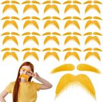 Halloscume 24 Pcs Yellow Mustache and Eyebrows Halloween Cosplay Costume Accessories Fake Beard Funny Party Favors for Adults, Yellow