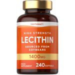 Lecithin Capsules 1400mg | 240 Count | High Strength Soy Lecithin Sourced from Soy Beans | Preservative Free | by Horbaach