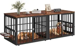 YITAHOME 88.6" Large Corner Dog Crate Furniture for 2 Dogs, Large Wooden Dog Kennel with Dog Bowls & 3 Doors, Large Double Dog Crate Furniture TV Stand for Medium Large Dogs, Brown