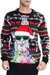 uideazone Men's Light up Llama Ugly Christmas Sweaters Alpaca with Glasses Long Sleeve Knit Xmas Led Pullover Jumper for Party