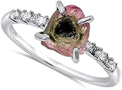 Real Raw Watermelon Tourmaline Dainty Ring white Gold Birthstone gift for sister daughter niece Christmas birthday Uniquelan Jewelry (watermelon-tourmaline, 9)