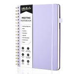 WEMATE Simplified Meeting Notebook for Work with Action Items 200 Pages, Office Supplies for Project Planner, PU Leather Hardcover Meeting Notes Notebook for Work, B5 (10" × 7") - Light Purple