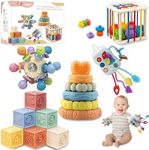 i diy Baby Toys 0-6-12 Months,Montessori Toys for babise 0-6-12-18 Months,Incl Pull String Toy & Shape Sorter & Stacking Baby Block & Manhattan Ball & Baby Blocks，Montessori Baby Toys for 1 + Year