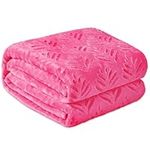 Exclusivo Mezcla Queen Size Fleece Blanket for Bed, Super Soft and Cozy Blankets All Season Use, Leaves Pattern, Plush Fuzzy Lightweight, Hot Pink, 90x90 Inch