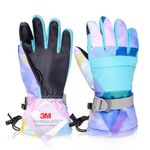 Azarxis Kids Snow Ski Gloves Children Winter Waterproof Thermal Warm Touchscreen 3M Thinsulate Snowboard Cold Weather Gloves with Zipper Pocket for Boys Girls (Light Blue, 9-13 Years Old)