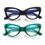 Hubeye 2 Pack Cat Eye Reading Glasses for Women Oversized Blue Light Blocking Computer Readers Fashion Cute Ladies Eyeglasses with Coarse linen bag 3.50