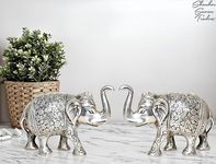 Shankar Suvan Traders Metal Elephant Statue Silver Polish Set of 2 for Vastu, Office Table Decor, Good Luck, Gift and Home Decorative Elephant Showpiece for Vastu & Home Decor -9 cm (Metal, Silver)