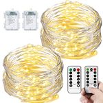 [2 Packs] Fairy Lights Outdoor Waterproof, LeMorcy Total 66ft 200LEDs Battery Powered String Lights with 8 Modes Remote, Twinkle Lights for Garden Gazebo Backyard Patio Xmas Décor (Warm White Silver)