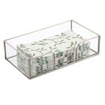 BSTKEY Silver Glass Napkin Holder with Mirror Bottom, Rectangle Tissue Paper Towel Napkin Storage Tray, Household Serving Tray Countertop Organizer for Napkin, Tissue Paper