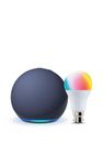 Amazon Echo Dot (5th Gen, Blue) Smart Home Speaker Combo with Wipro 9W LED Smart Color Bulb | with Bluetooth and Alexa