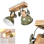 Orny Ceiling Light, Metal/Wood Ceiling lamp in Green/White/Brown, 2-Flame, with Adjustable spotlights, 2 x E27 Socket, Retro/Vintage Design Spotlight, Bulbs not Included