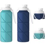 Popdigito Collapsible Water Bottle 2pcs Foldable Silicone Travel Water Bottle Leakproof Flexible BPA Free Portable,Folding Water Bottle Lightweight for Camping, Hiking,Sports Travel Bottles 23oz