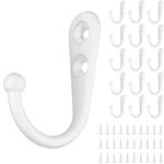 Nine to Nine 15PCS Coat Hooks Wall Mounted Single Prong Robe Hook for Hanging Towel Hooks with 30 Screws for Bags, Hat, Key, Cap, Scarf, Cup (15PCS, White)