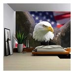 wall26 - Bald Eagle with American Flag, Focus on Head (Clipping Path) - Removable Wall Mural | Self-Adhesive Large Wallpaper - 66x96 inches