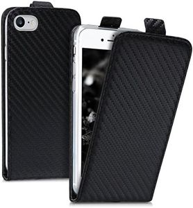 kwmobile Vertical Flip Case Compatible with Apple iPhone SE (2022) / iPhone SE (2020) / iPhone 8 / iPhone 7 - PU Leather Protective Flip Cover with Magnet - Carbon Black