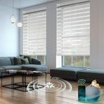 Yoolax Motorized Matter Zebra Blinds Compatible with Alexa, Google Home, Apple HomeKit, Light Filtering Dual Layer Sheer Blinds, Privacy Light Control Horizontal Window Blind (80% White)