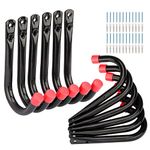 12 Pack Heavy Duty Steel Garage Storage Hooks, 9cm Wall Mounted J Utility Hanger by Naikozmo, Holds Up to 50LB Black + Red 9cm x 14cm