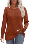 Womens Long Sleeve Sweaters Button Cuff Ribbed Knit Sweaters 2025 Fashion Lightweight Casual Crewneck Tunic Tops Orange