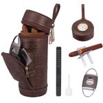 AMANCY Classy Cylindrical Hand Carry Cigar Case with Premium Cigar Cutter and Cigar Rest, Cedar Wood Lined Travel Cigar Holder Humidor kit with Built-In Hygrometer, Long Humidifier, and Dropper