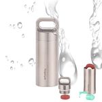 AMZCOM Small Nitroglycerin Pill Holder Keychain, Titanium Pill Case Necklace, Waterproof Pill Container EDC Pendant, Outdoor Pill Box Lightweight Travel Pill Organizer for On The Go