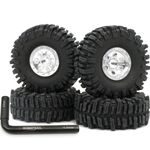 HOBBYSOUL 64mm Mud Slingers 1.0 tires & Heavy Adjustable Offset 1.0 beadlock wheels Silver Rims, Negative Offsets 1.0 wheels and tires For RC Crawler 1/24 SCX24 & 1/18 TRX4M