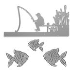 Fishing Fish Cutting Dies for Card Making, Leisure Fishing Man Die Cuts Summer Fish Metal Dies Stencil Embossing Tool Scrapbooking DIY Etched Craft Dies