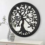 Round Wall Mirror Tree of Life Farmhouse Rustic Mirrors Decorative Black Wooden Hanging Wall Mirror for Living Room Bedroom Entryway Bathroom Vanity