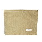 Makeup Bag for Women,Large Corduroy Cosmetic Bags Travel Zipper Pouch Girls Washable Toiletry Bag Organizer,Apricot