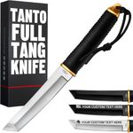 Tanto Camping Knife with Sheath - 5.9" Fixed Full Tang Mirror Polished Blade - Cool Survival Knives with Black Paracord Handle - Tactical Work Knives for Hunting Hiking EDC 2307 Silver