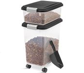 3 Piece Airtight Pet Food Storage Container with Measuring Scoop Plastic Pet Dog Cat Animal Dry Food Dispenser (Black)