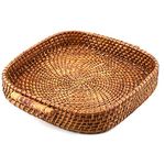 AKWAY Wicker Serving Tray Wooden Round Shape Serving Tray For Home|Dining Table Decorative Trays|Serving Tray For Party Guests|Platter With Handles Diwali Or Deepawali Gifts|10 X 10 X 2(Beige)