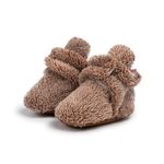 Sawimlgy Newborn Infant Baby Girl Boy Cotton Booties Stay On Sock Slippers Soft Bedroom Shoes Non-Skid Ankle Boots With Grippers Toddler Crib Warm Shoe First Walker Birthday Shower Gift, 03c/Brown,