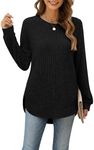 Aokosor Long Sleeve Tops for Women UK Ladies Jumpers Side Split Women Jumpers Curved Hem Ladies Tunic Tops Ladies Jumper 18-20 Black