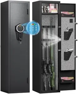 silkight Gun Safe, 2-3 Gun Safes for Home Rifle and Pistols, Quick Access Gun Safe for Rifles and Shotguns with Adjustable Gun Support & Removable Shelf, Long Gun Safe with Dual Alarm & Mute Mode
