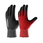 COOLJOB Work Gloves, 2 Pairs Gardening Gloves for Men, Breathable Rubber Coated Work Gloves Men, Gloves Men Working Medium Size Fits Most, Black & Red (M)