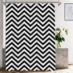 Shrahala Black White Decorative Shower Curtain, Zigzag Stripe Lines Jagged Triangular Bathroom Décor Polyester Fiber Waterproof With Plastic Rings for Shower Stall Bathtubs 72 x 72 in