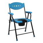 Kossto Folding Commode Over Toilet, Bedside Commode Chair, Shower Seat with Removable Bucket, Suitable for Senior, Disabled Patients & Pregnant Woman (Blue)