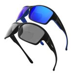 YOBOCO Reading Sunglasses Men 1.5 Bifocal Reading Glasses Sports Varifocal Sunglasses for Fishing/Driving, Black/Blue