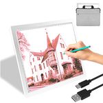 Rechargeable A4 Led Light Box Tracer with Carry Bag, 5-Level Brightness Dimmable A4 LED Light Pad Tracer for Cricut Vinyl, Weeding Tools, Drawing Crafting Box for Tracing, Sketching & HTV，White