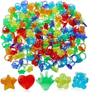 Playbees Colorful Plastic Glitter Toy Rings - 144 Pack- Assorted Hearts, Bears, Stars, Hands & Flowers - Perfect Party Favors, Cake Toppers, Goody Bags, Piñatas, Arts, Crafts