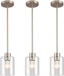 Brushed Nickel Pendant Lights Kitchen Island - Clear Glass Pendant Light Fixture Multiple Stems Rods 3 Units 12 Inch 3 Units 4 Inch (3 Pack Brushed Nickel)