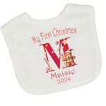 Personalised My 1st First Christmas 2024 Gingerbread Man Initial Alphabet Baby Bib Girls Boys Outfit Costume