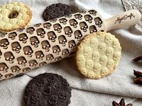 SKULL Embossing Rolling pin. Laser cut embossed dough roller for Halloween cookies and Ceramic by Algis Crafts