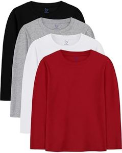 4 Pack Boys Long Sleeve Shirts Cotton Tees Youth T-Shirts Layering Clothes