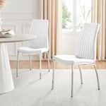 Furniturebox UK 2x Isco Modern Chrome Metal Faux Leather Deep Foam Padded Contemporary Dining Kitchen Chairs Seats (2x White Isco Chairs)