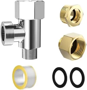 Bidet T-Valve with Adapter, 3/8” Metal T Valve for Bidet 3/8” X 3/8” X 1/2”, Two Brass 3/8 to 1/2 Adapters for 1/2” X 1/2” X 1/2” Water Supply Valve, Easy Installation with 3 Leak-Proof Accessories