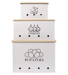 Xbopetda Canister Sets for Kitchen Counter, Kitchen Canisters Set of 3 for Potato Onion Garlic, Kitchen Storage Bin Jars Pots with Aerating Tin Storage Holes & Wooden Lid (Cream White)