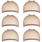 JASSINS 6 Pack Open End Mesh Net Wig Cap, Stocking Wig Caps for Women Men Long Hair (nude)